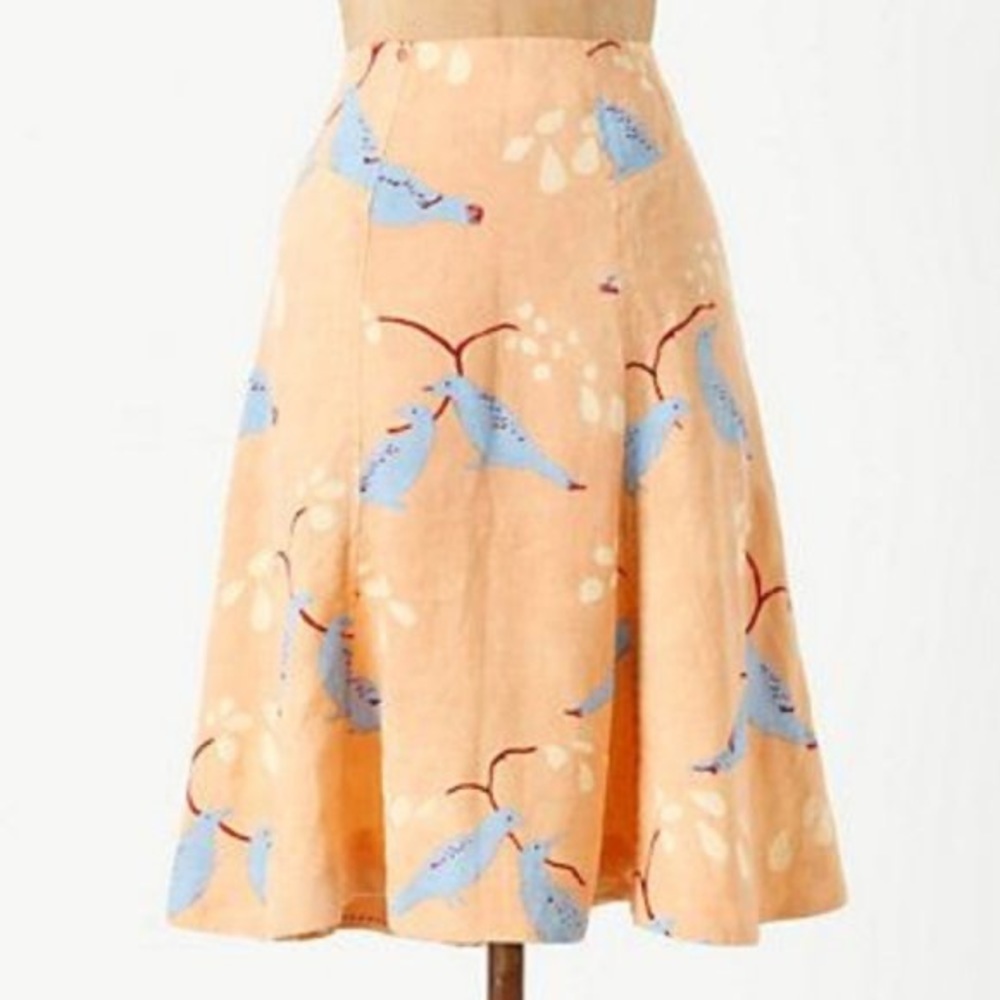 Anthropologie Meadow Rue Bird Print Linen Skirt 8